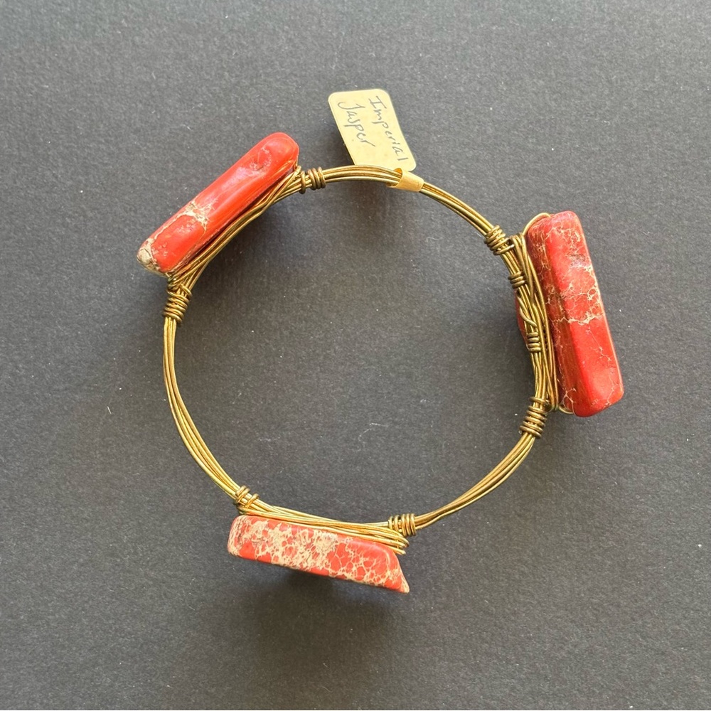 Red Imperial Jasper Gold Wire Wrapped Bracelet | 7.5 IN - Picture 3 of 6